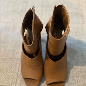 Sergio Rossi Tan Peep-Toe Ankle Booties